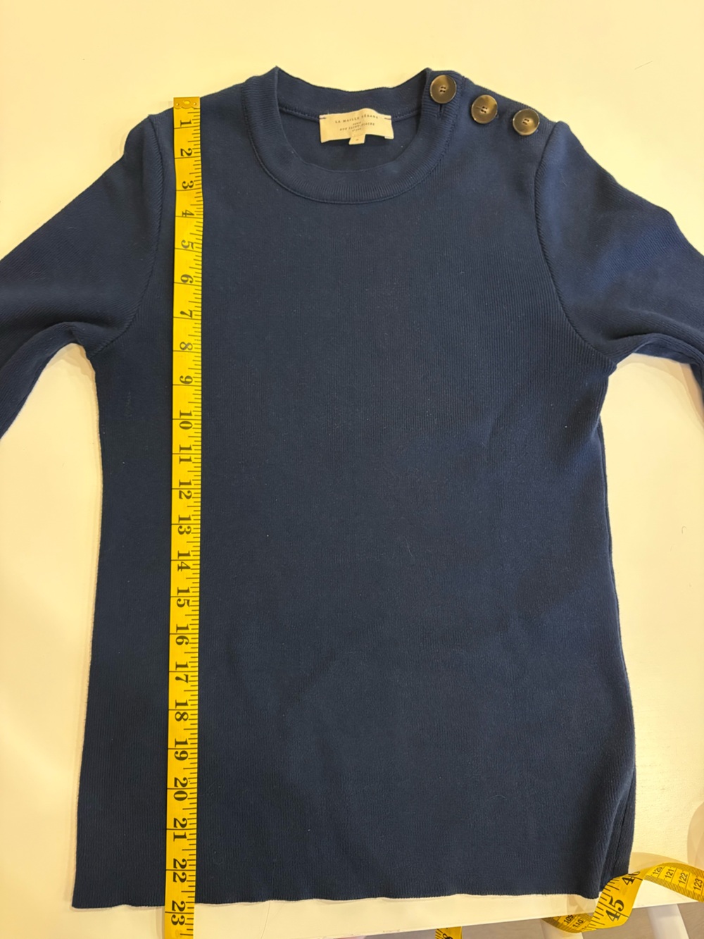 Sezane **Navy** Crewneck Sweater with Shoulder Buttons - Picture 3 of 9